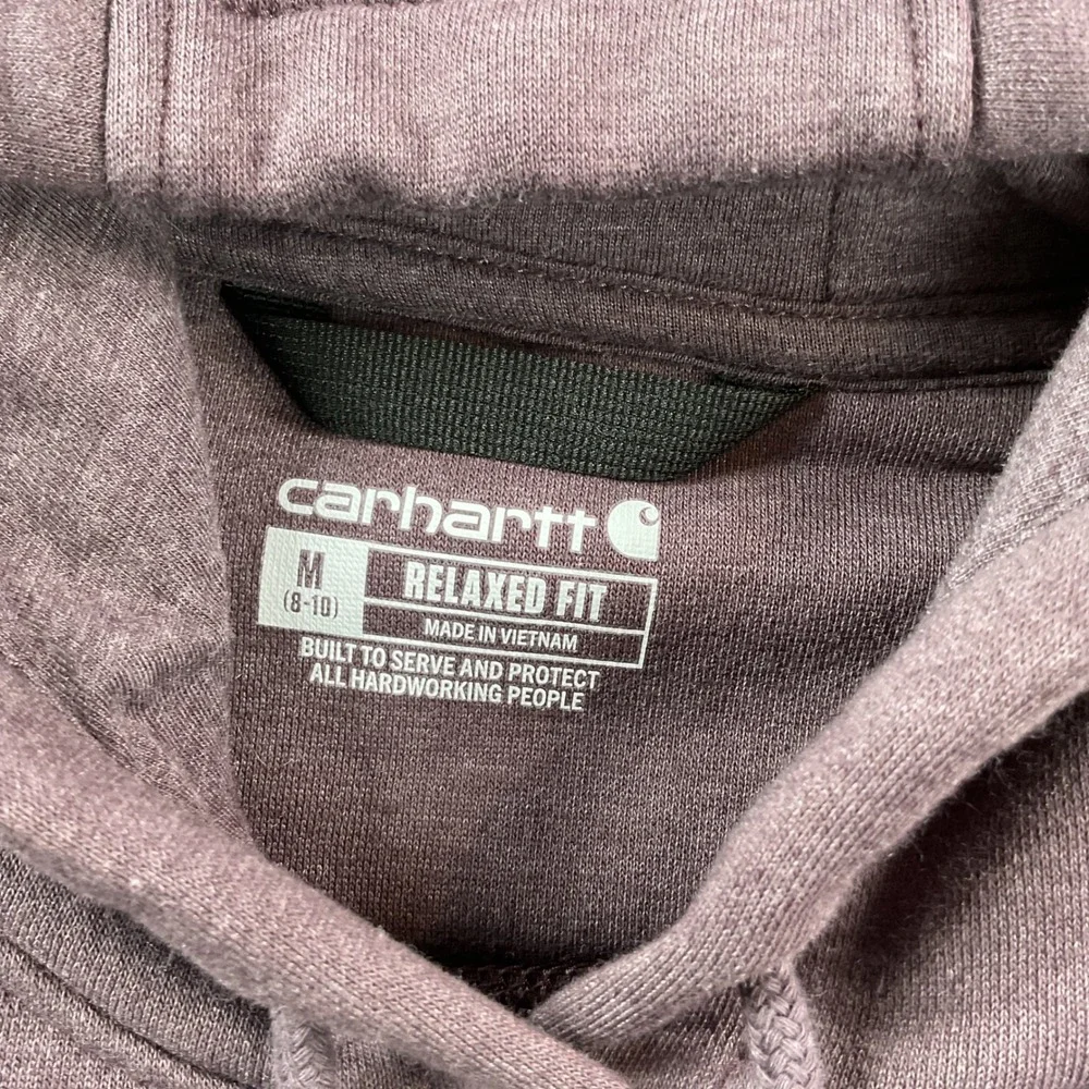 Carhartt Womens Relaxed Fit Fleece Hoodie Plum Purple Graphic Sleeve Medium - Picture 3 of 7